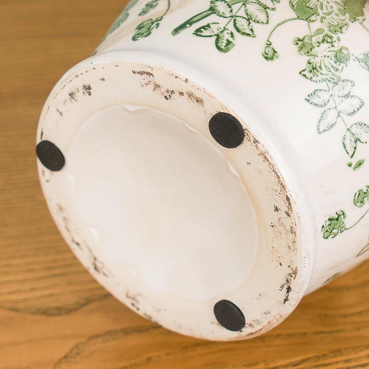 Ваза с узором из зелёных цветов и ручками высокая Flower Vase Tall Green