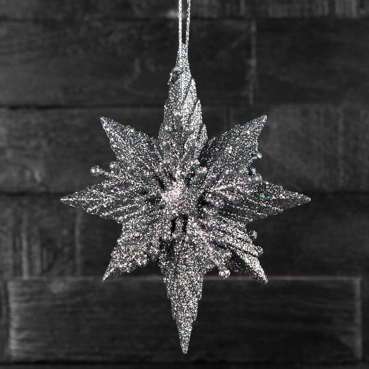 Набор из двух ёлочных игрушек Серебристо-серые снежинки 3D Set Of 2 3D Snowflakes Silver-Gray 12,5 cm