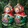 Набор из 2-х ёлочных игрушек Set Of 2 Glass Matryoshka Dolls Red/Green 10,5 cm