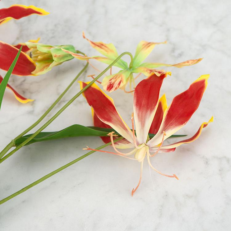 Искусственная ветка глориозы тёмно-розовая с жёлтым Gloriosa Branch Dark Pink With Yellow 75 cm