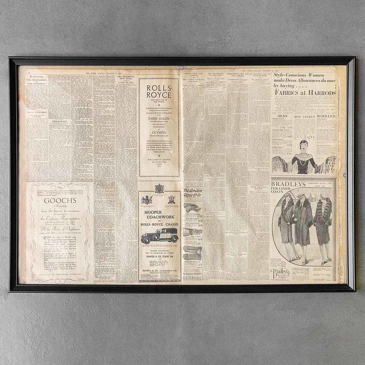 Винтажная газета в раме Таймс, 8 октября 1928 Vintage Times, Oct 8, 1928