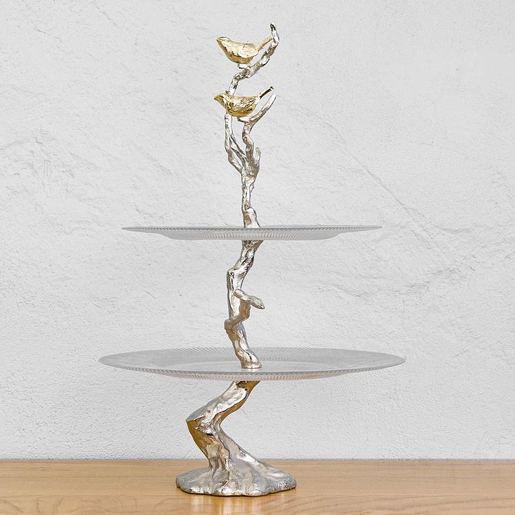 Двухуровневая сервировочная подставка с птицами Atelier 2 Tier Plates Clear