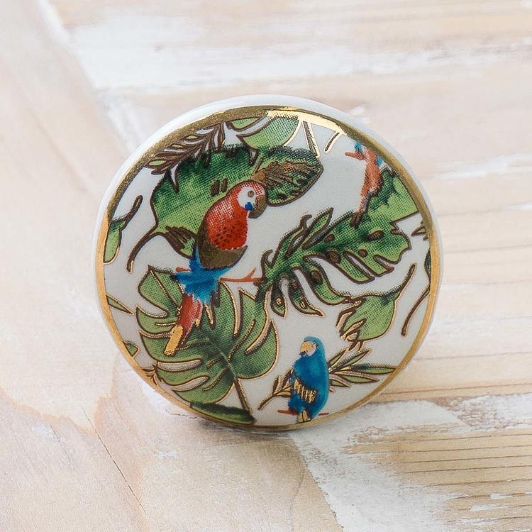 Керамическая мебельная ручка Райские птицы Birds Of Paradise Ceramic Gold Knob