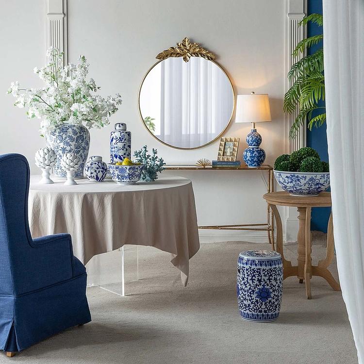 Круглое зеркало с украшением из золотистых листьев Wall Mirror With Leaf Decor