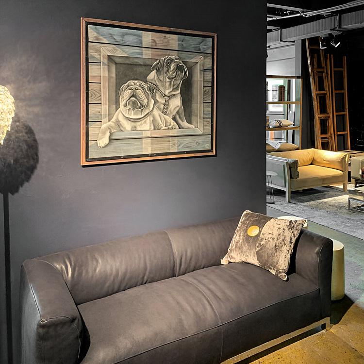 Картина на коже Два бульдога дисконт 2 Bulldogs discount