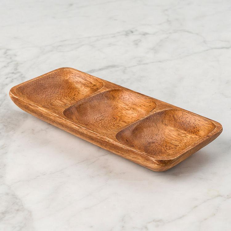 Деревянная прямоугольная менажница Органик Organic 3 Sections Rectangular Serving Dish
