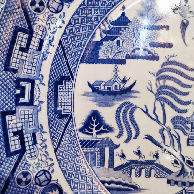 Винтажная тарелка белая с голубым мотивом 23, L Vintage Plate Blue White Large 23