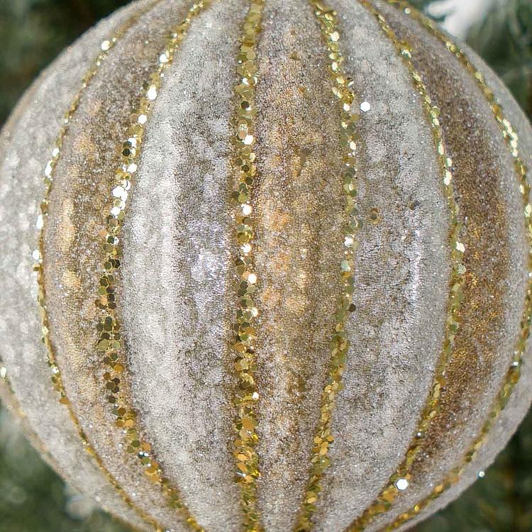 Ёлочная игрушка Бежево-золотистый шар в полоску Striped Ball Creamy Beige 8 cm