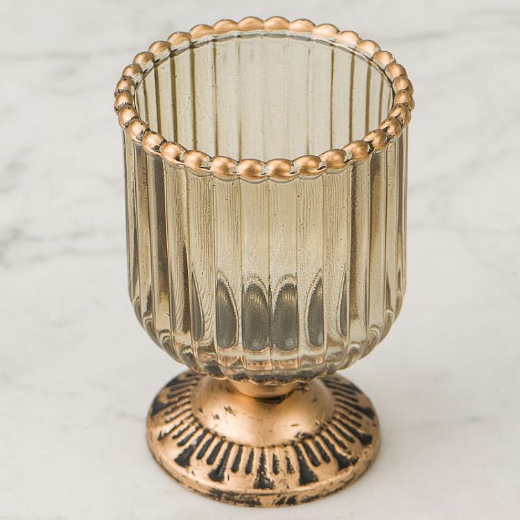 Стеклянный подсвечник на металлической ножке Glass Metal Striped Votive On Foot