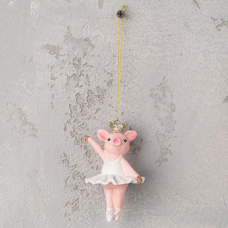 Ёлочная игрушка Танцующая свинка в короне дисконт2 Hanger Dancing Pig With Crown 10 cm discount2