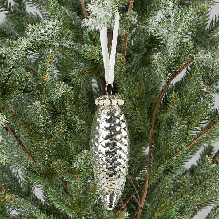 Ёлочная игрушка Серебристая шишка Glass Pine Cone Silver 15 cm
