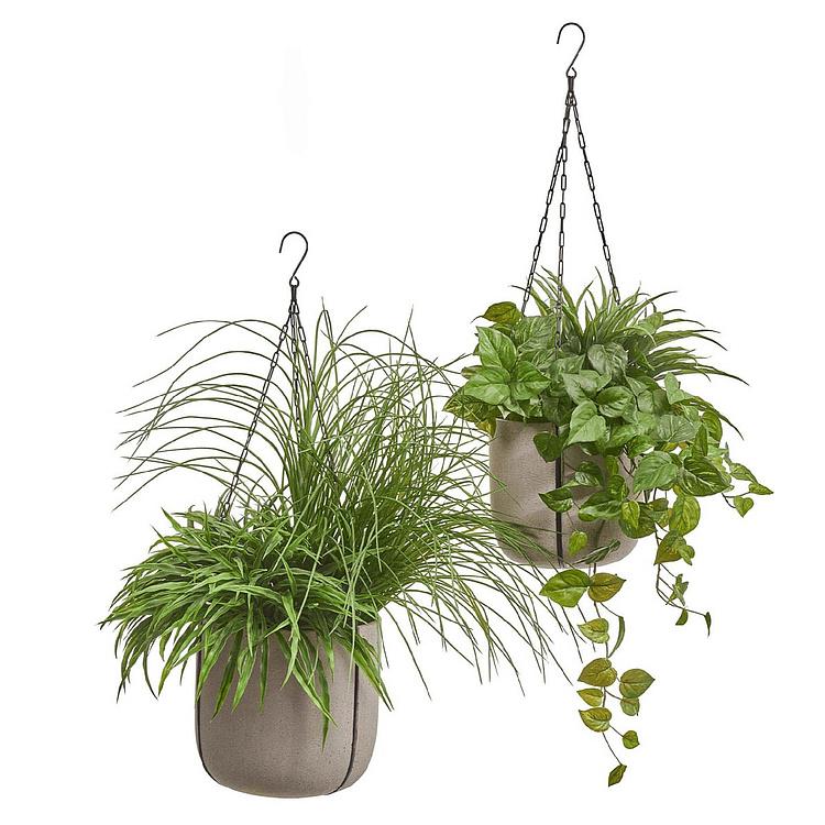 Подвесное серо-белое кашпо-чаша Эффектори Бетон, M Effectory Beton Hanging Bowl White Sand Medium