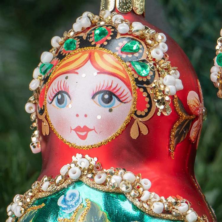Набор из двух ёлочных игрушек Матрёшки Set Of 2 Glass Matryoshka Dolls Red/Green 10,5 cm