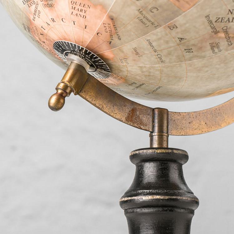 Винтажный голубой глобус на чёрном деревянном основании Vintage Globe Blue On Black Base Mango Wood