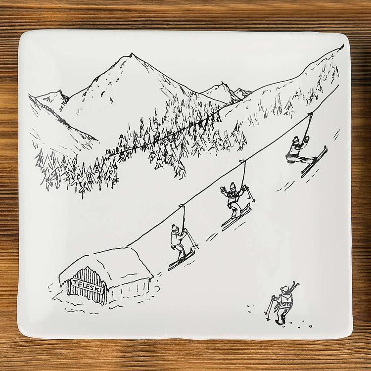 Набор из трёх тарелок Горнолыжное путешествие Set Of 3 Ski Trip Square Plates