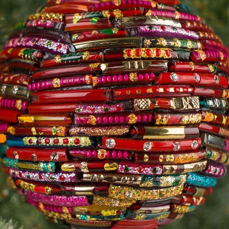 Ёлочная игрушка Разноцветный шар Бухара Multi-Colored Beads Ball Red 7 cm