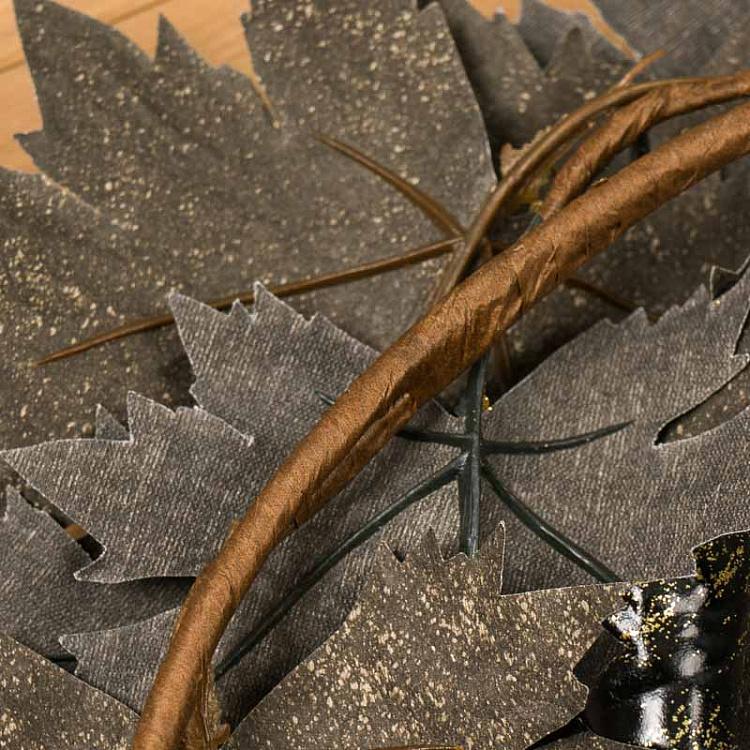 Новогодний позолоченный венок с чёрными кленовыми листьями Gilt Maple Leaf Wreath Black Gold 60 cm