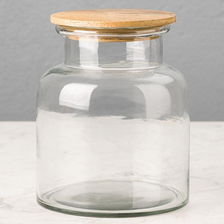 Банка с деревянной крышкой, L Airtight Jar With Flat Wooden Lid Large