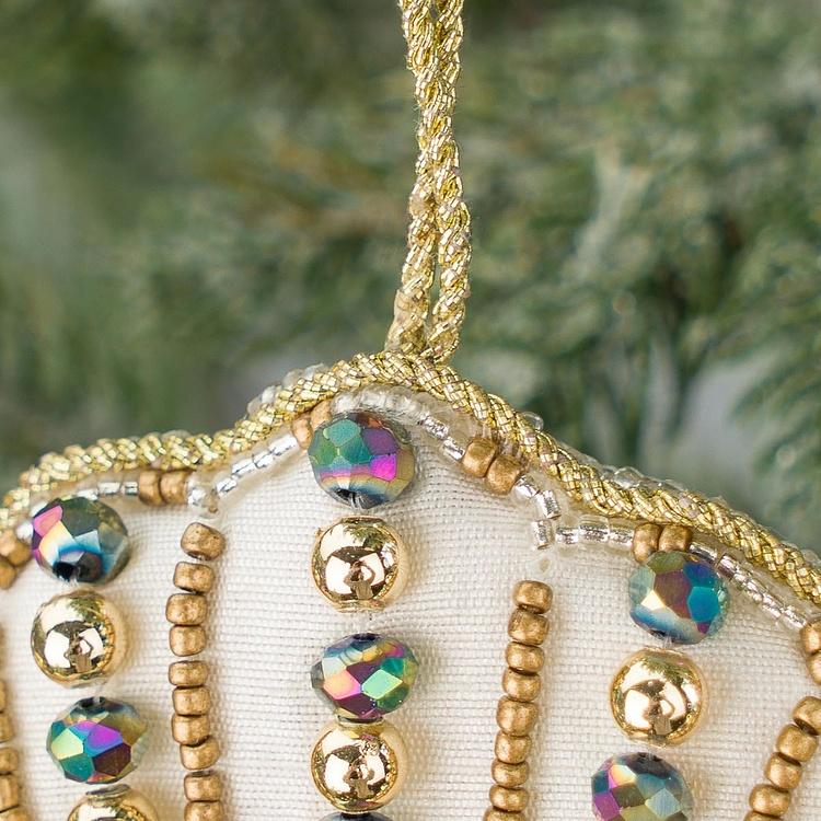 Набор из двух ёлочных игрушек Вышитые бисером медузы Set Of 2 Embroidered Beaded Jellyfish Purple Gold 20 cm