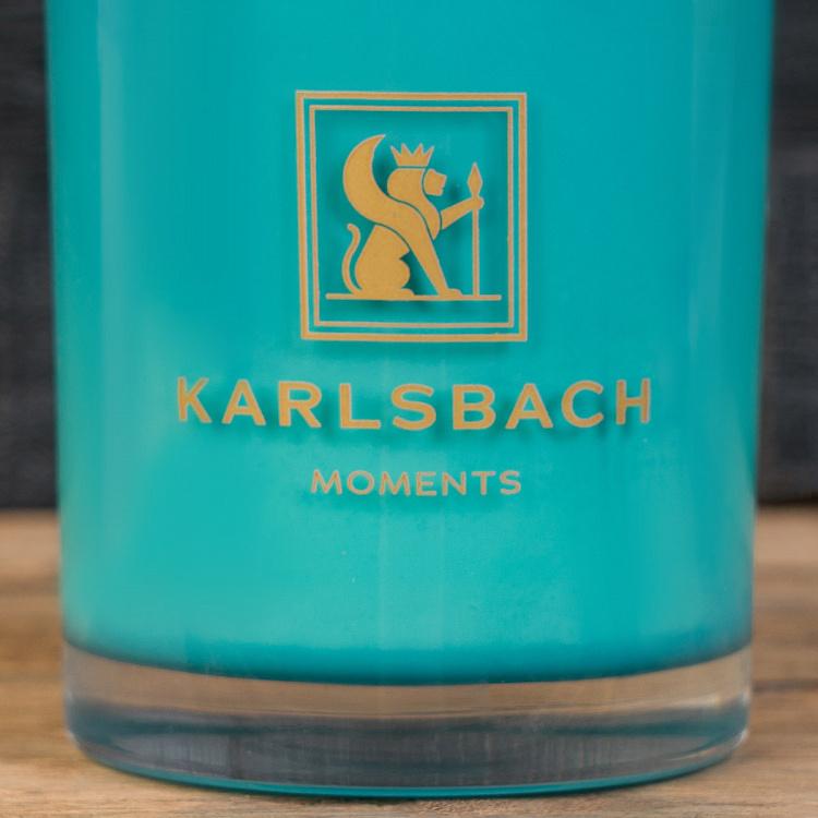 Аромасвеча в мятно-голубом стакане с золотой крышкой Шалфей и морская соль Aroma Candle In Light Blue Glass With Gold Lid Wood Sage And Sea Salt