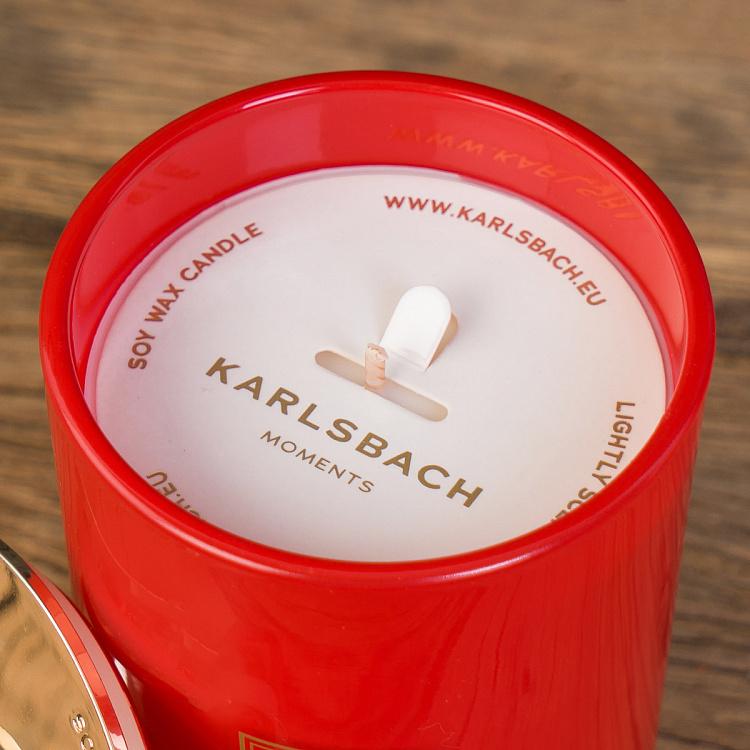 Аромасвеча в красном стакане с золотой крышкой Цветы апельсина Aroma Candle In Red Glass With Gold Lid Orange Blossoms