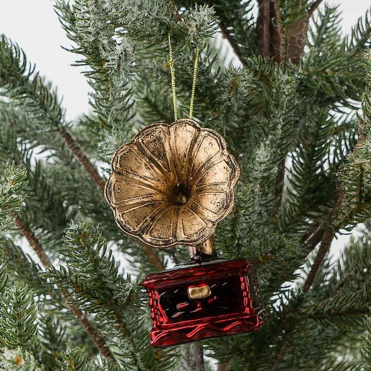 Ёлочная игрушка Граммофон Glass Hanger Gramophone Red 11 cm