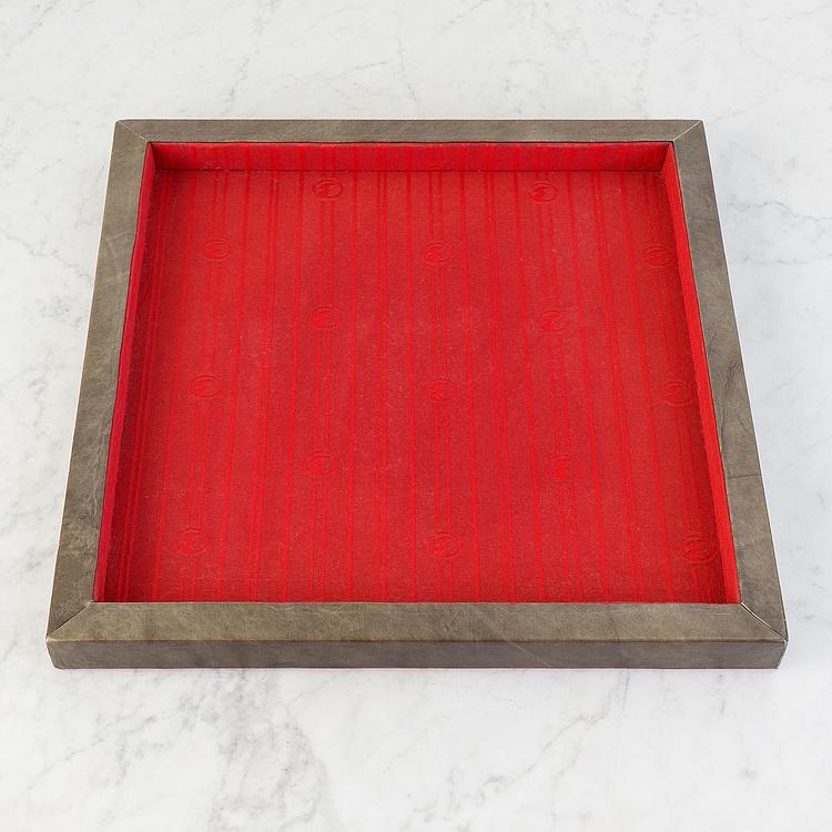 Поднос 1, кожа и красный жаккард Boxcar Leather Tray 1