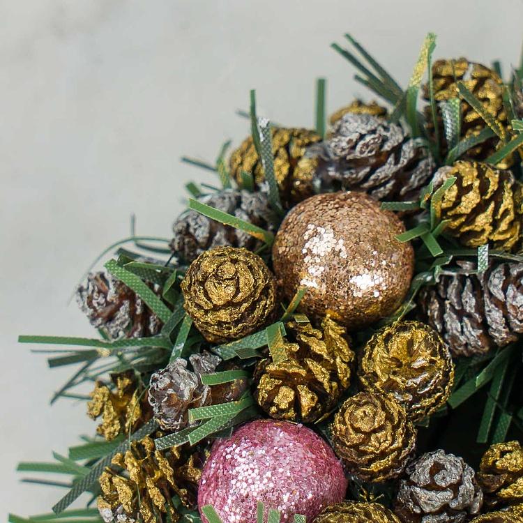 Новогодний венок с шишками и перламутровыми шарами 6, XS Wreath Bagel 6 Extra Small
