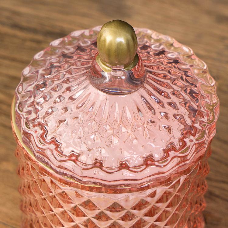 Аромасвеча в розовом фасетном стакане Кактус, S Aroma Candle In Pink Faceted Glass Cactus Small