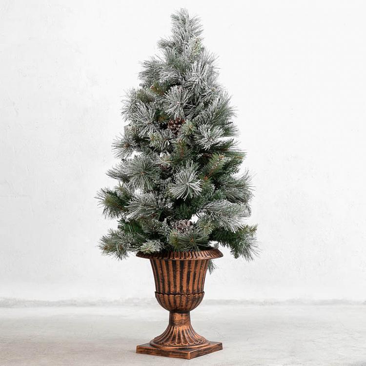 Искусственная новогодняя ёлка ручной работы с led-гирляндой в вазе  100 Led Light Flock Pine Tree In Pot Green 122 cm