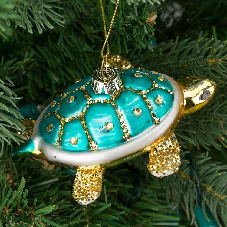 Ёлочная игрушка Бирюзовая черепаха Glass Hanger Tortoise Turquoise 9 cm