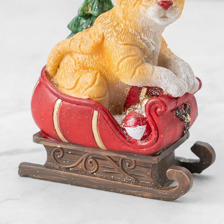 Новогодняя фигурка Рождественский тигр в санях Xmas Tiger In Sleigh Red/Orange/Green