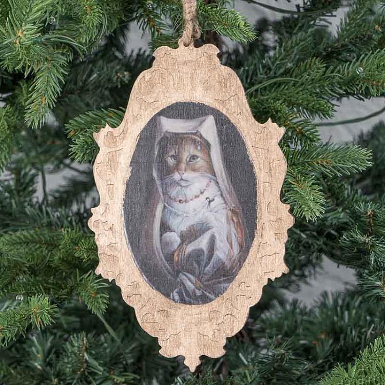Новогодняя подвеска из дерева Леди Кошка Wooden Pendant Lady Cat 23 cm