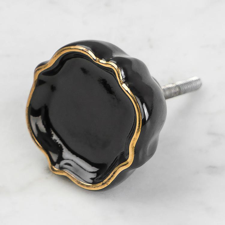 Керамическая мебельная ручка Четырёхлистник чёрный Quatrefoil Ceramic Knob Black