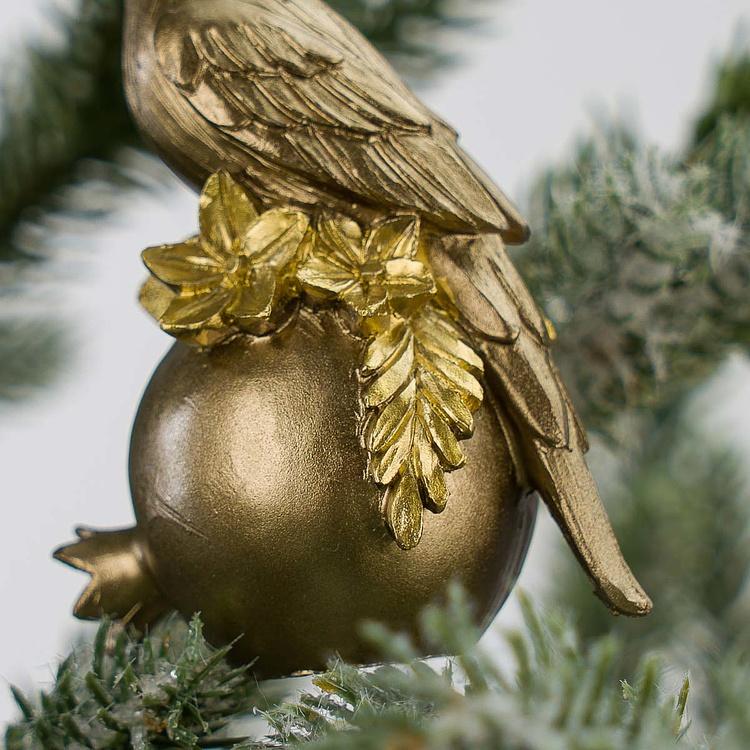 Набор из двух ёлочных игрушек Попугай и тукан на плодах граната Set Of 2 Parrots On Pomegranate Gold 9 cm