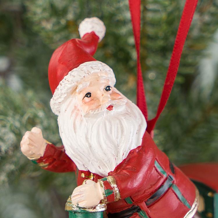 Набор из двух ёлочных игрушек Санта-экспресс Set Of 2 Santa Riding Express Trains Red Green 10 cm