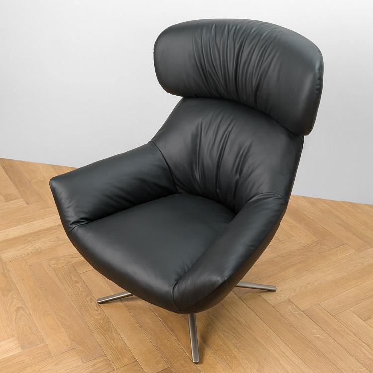 Вращающееся кресло Бельфьоре с подголовником, титановые ножки Belfiore Wing Swivel Armchair, Titanium