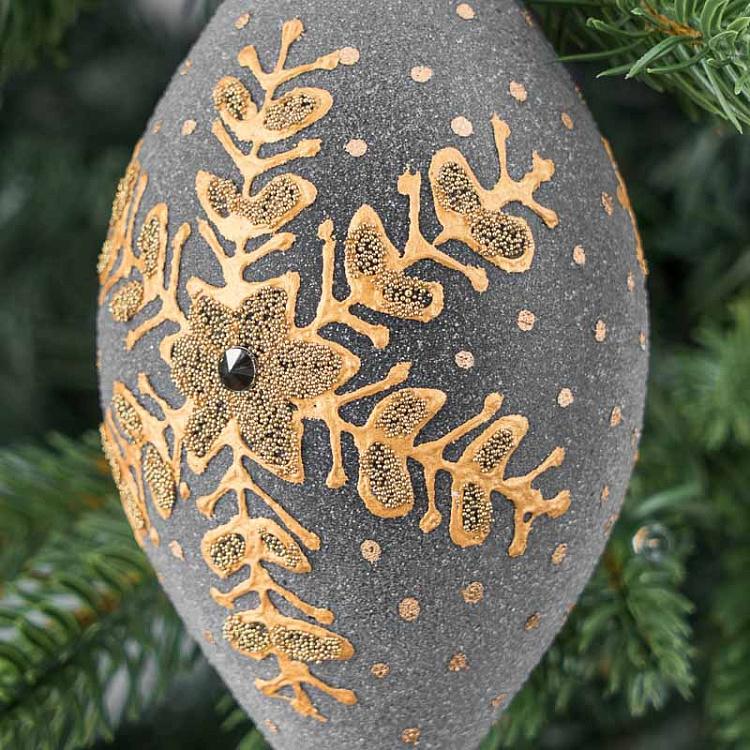 Ёлочная игрушка в форме Серой шишки со снежинкой Cone With Snowflake Grey 8 cm