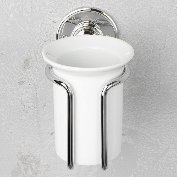 Настенный белый стакан для зубных щёток в подставке цвета хром Tumbler Holder Chrome And White