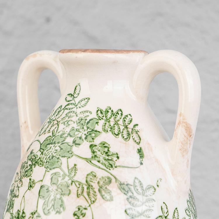 Ваза с узором из зелёных цветов и ручками высокая Flower Vase Tall Green