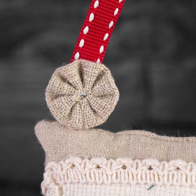 Новогодняя подвеска Вышитые сердца на подушке Coussin Tissu Brode Coeurs 11 cm