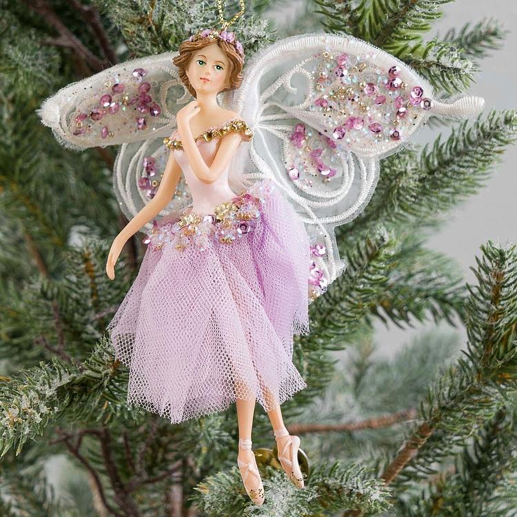Набор из трёх ёлочных игрушек Крылатые феи в тюлевых платьях Set Of 3 Tulle Big Wing Fairies White Purple 19 cm