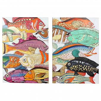 Set Of 2 Canvas Acrylic Painting Colorful Fish
