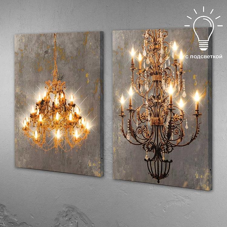 Картина-принт диптих со светодиодной подсветкой Большая люстра  Set Of 2 Prints Grand Chandelier With Led