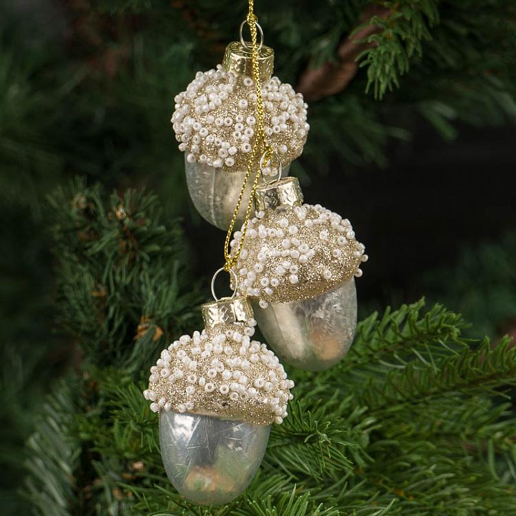 Ёлочная игрушка Подвеска с белыми желудями Glass Dangl Acorns White 5,5 cm