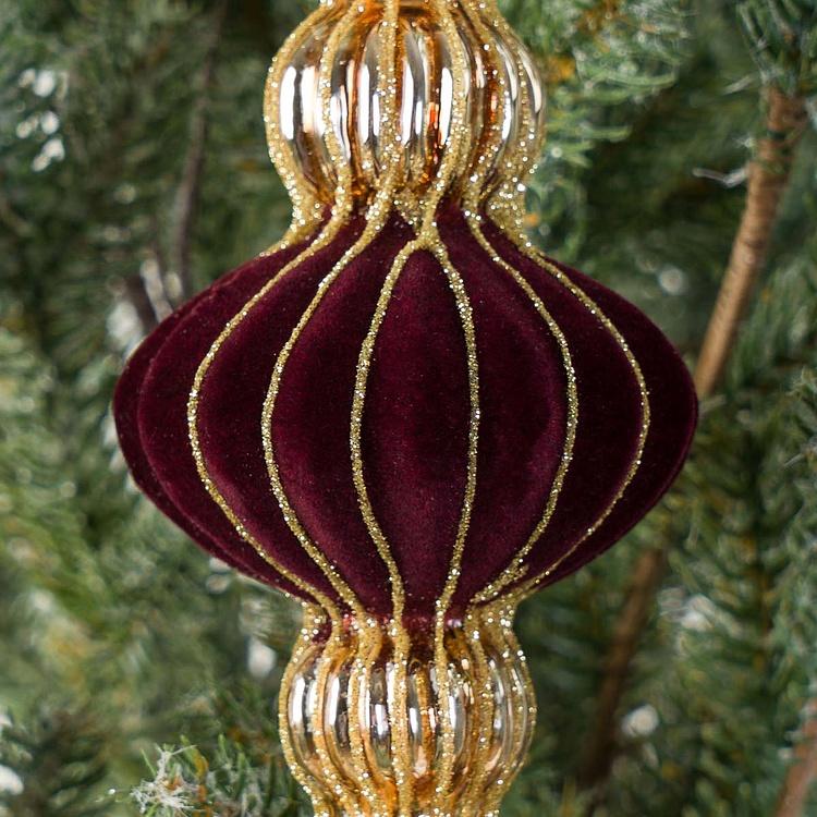 Новогодняя подвеска Золотистая с бордовым бархатом Gold Pendant With Burgundy Velvet 15 cm