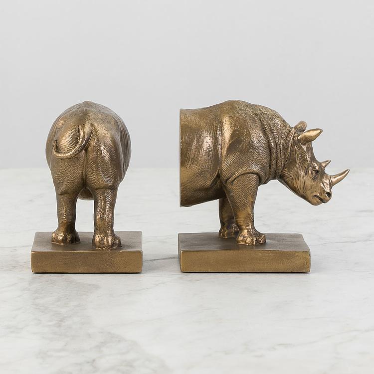 Набор из двух держателей для книг Носорог на прямоугольной подставке Bookend Rhino On Rectangular Stand