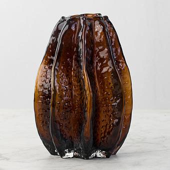 Carambola Shape Amber Glass Vase Small