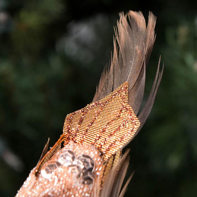 Набор из трёх ёлочных игрушек Блестящие птички на прищепке Set Of 3 Glitter Birds On Clip Pink/Brown 9 cm