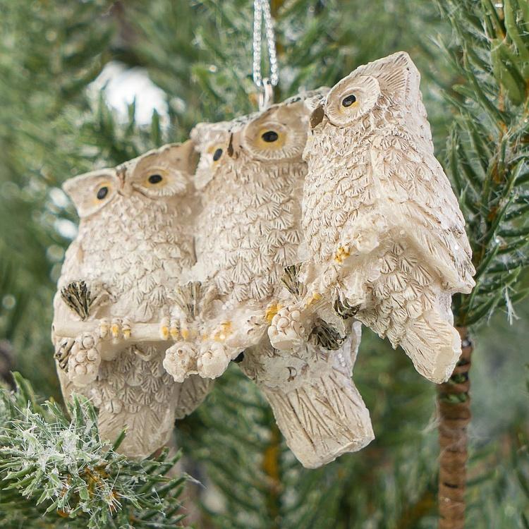 Ёлочная игрушка Совы на ветке Owls On Twig Cream 5,5 cm